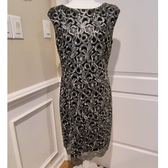 Lauren Ralph Lauren Cocktail Dress Women's Size 12 Black Silver Metallic Lace - Picture 5 of 16